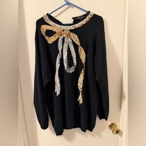 Vintage 80s Gladys Bagley Silk Angora Nylon Wool Blend Black
Sequin Bow Sweater